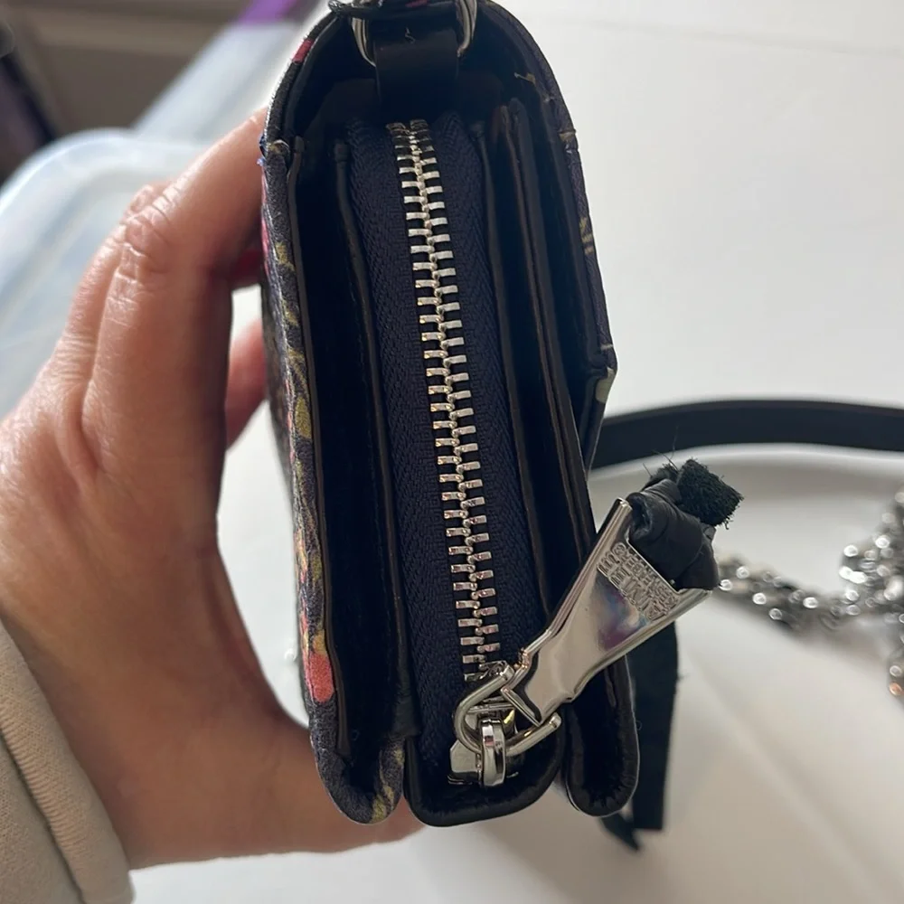 Aimee Kestenberg Delancey Wallet on a Chain Black Floral Leather Silver
